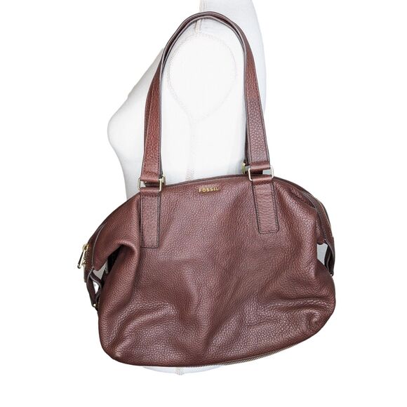 Fossil Handbags - Fossil Leather Tote Shoulder Bag Satchel Brown Medium Preston Purse Zip Around